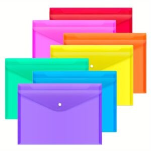 7pcs Random Color Clear Plastic Envelopes with Snap Button Closure, A4 Size Document File Folders, Letter Size, Durable Poly Material, for School Office Supplies