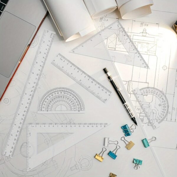 6pcs Geometry Ruler Set - Clear Plastic, Inch & Metric Measurements, Includes 30.48cm & 15.24cm Straight Edges, Protractors, and Triangles