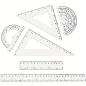 6pcs Geometry Ruler Set - Clear Plastic, Inch & Metric Measurements, Includes 30.48cm & 15.24cm Straight Edges, Protractors, and Triangles