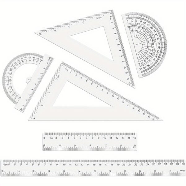 6pcs Geometry Ruler Set - Clear Plastic, Inch & Metric Measurements, Includes 30.48cm & 15.24cm Straight Edges, Protractors, and Triangles