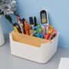 Modern Bamboo Desk Organiser with 5 Compartments for Stationery and Office Supplies