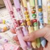 2-Pack Cute Cartoon Pet & Snack Design Retractable Gel Pens, 0.5mm Blue Ink, DIY Beadable Pens for Stress Relief - Assorted Colors