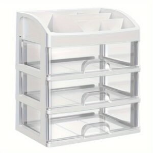 Modern Desktop Organizer with Transparent Drawers for Stationery and Office Storage