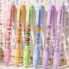 2-Pack Cute Cartoon Pet & Snack Design Retractable Gel Pens, 0.5mm Blue Ink, DIY Beadable Pens for Stress Relief - Assorted Colors