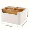 Modern Bamboo Desk Organiser with 5 Compartments for Stationery and Office Supplies