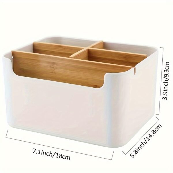 Modern Bamboo Desk Organiser with 5 Compartments for Stationery and Office Supplies