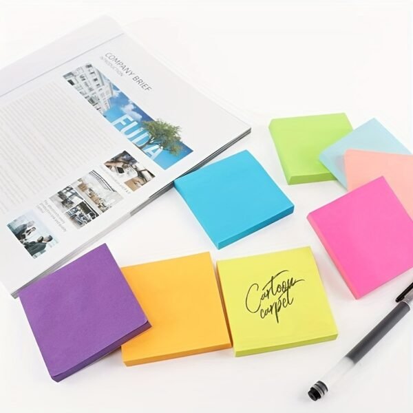 6-color Fluorescent Adhesive Notes, 7.62x7.62 cm, Brightly Colored Self-adhesive Notes, Easy to Post, Suitable for Home, Office, Notepad