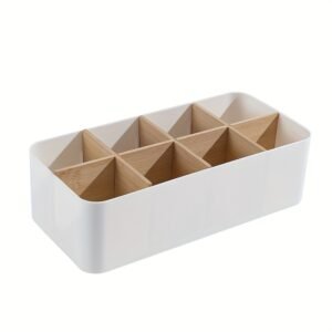 Modern Bamboo Desk Organizer with 8 Compartments for Pens Stationery and Workspace Storage - Assorted Colors