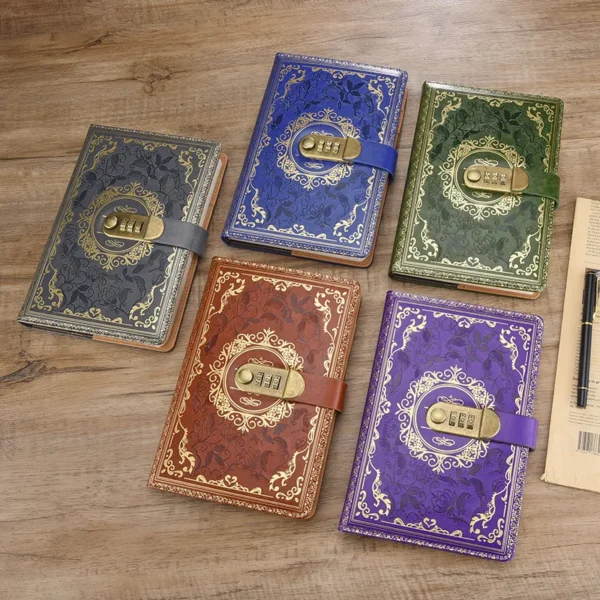 Retro Digital Password Notebook Journal With Lock A5,Diary Perfect for Men and Women-PU Leather Combination Lock Persons Privacy - Assorted Colors