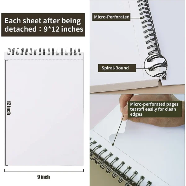 9" x 12" Sketch Book, Top Spiral Bound Sketch Pad, 100Sheets 68lb/100gsm Acid-Free Drawing Paper, Art Sketchbook for Drawing