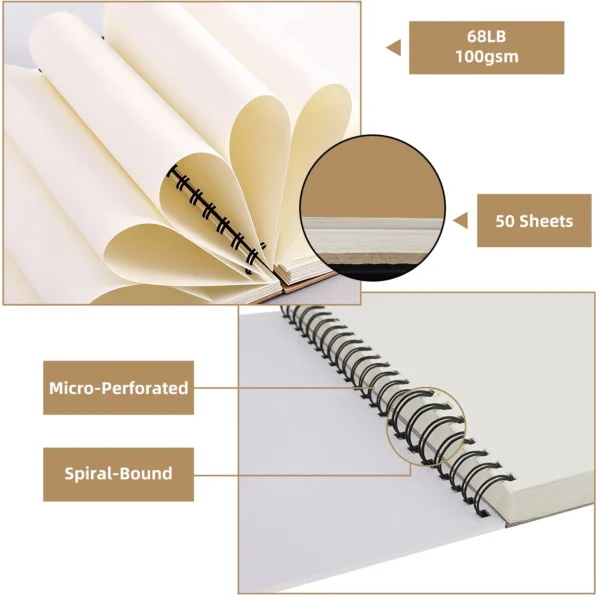 9" x 12" Sketch Book, Top Spiral Sketchbook, 68lb/100gsm Drawing Paper Pad & Sketch Paper, 1-Pack Sketch Pads for Drawing etc