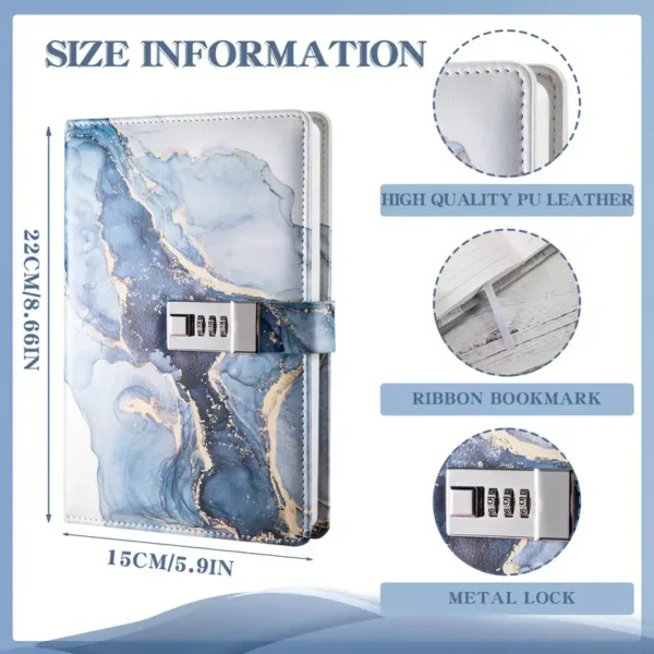 A5 Hardcover Fashion Journal with Lock - Creative Diary Notebook for Students Daily Office Supplies Password-Protected Book