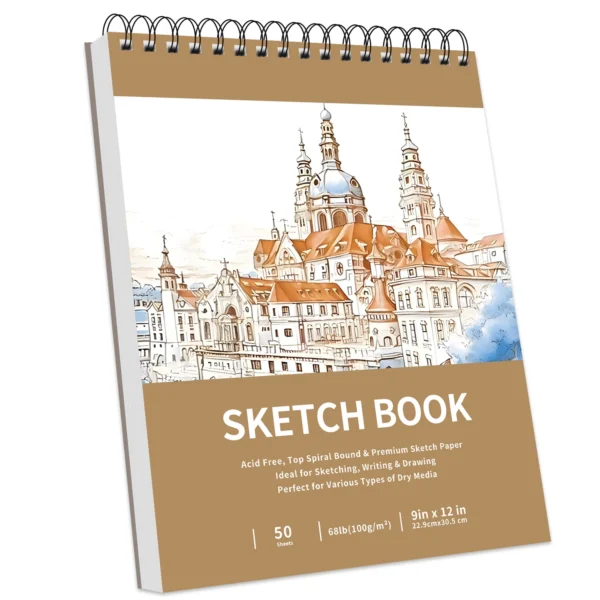 9" x 12" Sketch Book, Top Spiral Sketchbook, 68lb/100gsm Drawing Paper Pad & Sketch Paper, 1-Pack Sketch Pads for Drawing etc