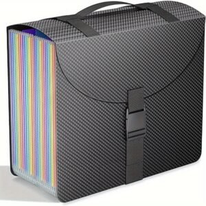 Expandable File Folder with Handle, 25-pocket Accordion File Organizer, Portable Expandable File Box, Sturdy Accordion File Storage Case with Labels for Documents, Bills, Receipts, A4