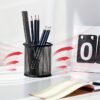 Black Desktop Pen Holder, Durable Wire Mesh Pen Cup Holder, Lightweight Pencil Storage Box, Marker Container, School Student and Teacher Desk Storage