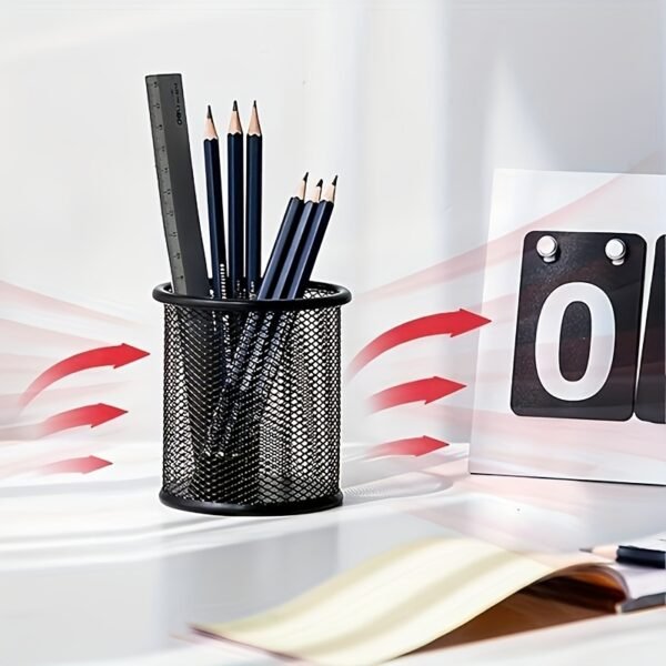 Black Desktop Pen Holder, Durable Wire Mesh Pen Cup Holder, Lightweight Pencil Storage Box, Marker Container, School Student and Teacher Desk Storage