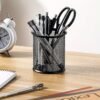 Black Desktop Pen Holder, Durable Wire Mesh Pen Cup Holder, Lightweight Pencil Storage Box, Marker Container, School Student and Teacher Desk Storage