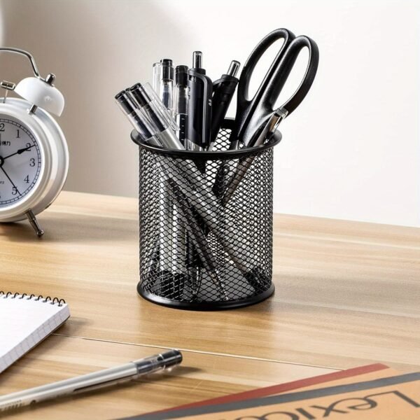 Black Desktop Pen Holder, Durable Wire Mesh Pen Cup Holder, Lightweight Pencil Storage Box, Marker Container, School Student and Teacher Desk Storage