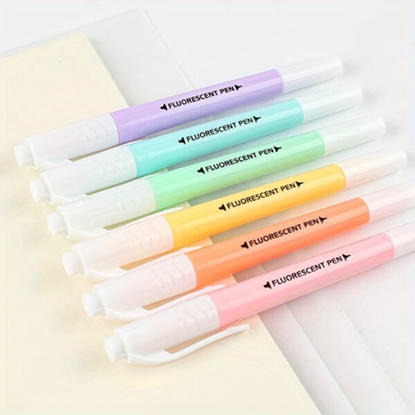 6pcs Macaron Pastel Highlighters with Chisel & Fine Tips, Flexible Soft Grip for Daily Office Use