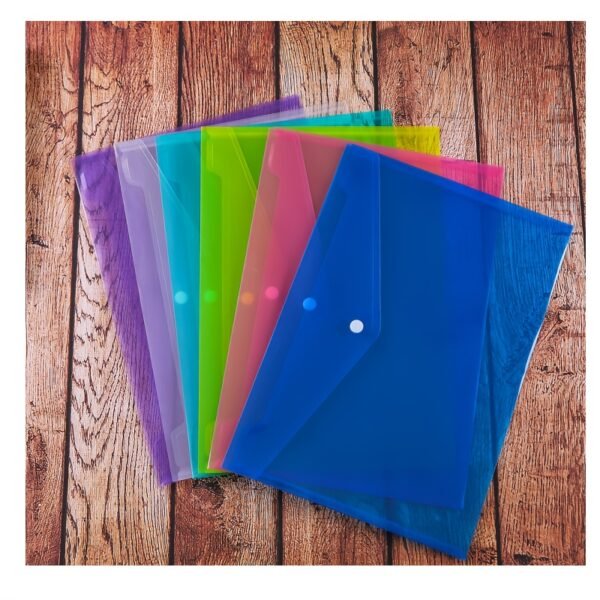7pcs Random Color Clear Plastic Envelopes with Snap Button Closure, A4 Size Document File Folders, Letter Size, Durable Poly Material, for School Office Supplies