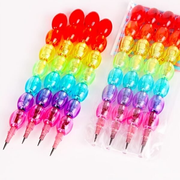 4 Rainbow-Colored Mechanical Pencils That Can Be Assembled Freely, No Sharpening Needed, Available in Round Shapes