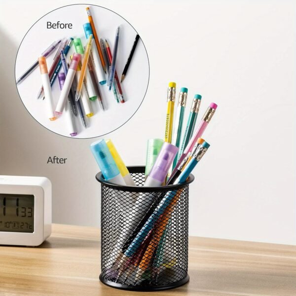Black Desktop Pen Holder, Durable Wire Mesh Pen Cup Holder, Lightweight Pencil Storage Box, Marker Container, School Student and Teacher Desk Storage